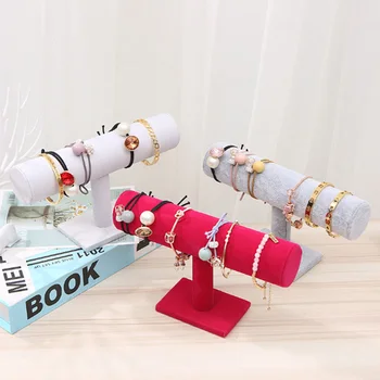 

Watch Jewelry Organizer T-Bar Rack Velvet/PU Leather Portable Bracelet Bangle Necklace Display Stand Holder 1PC