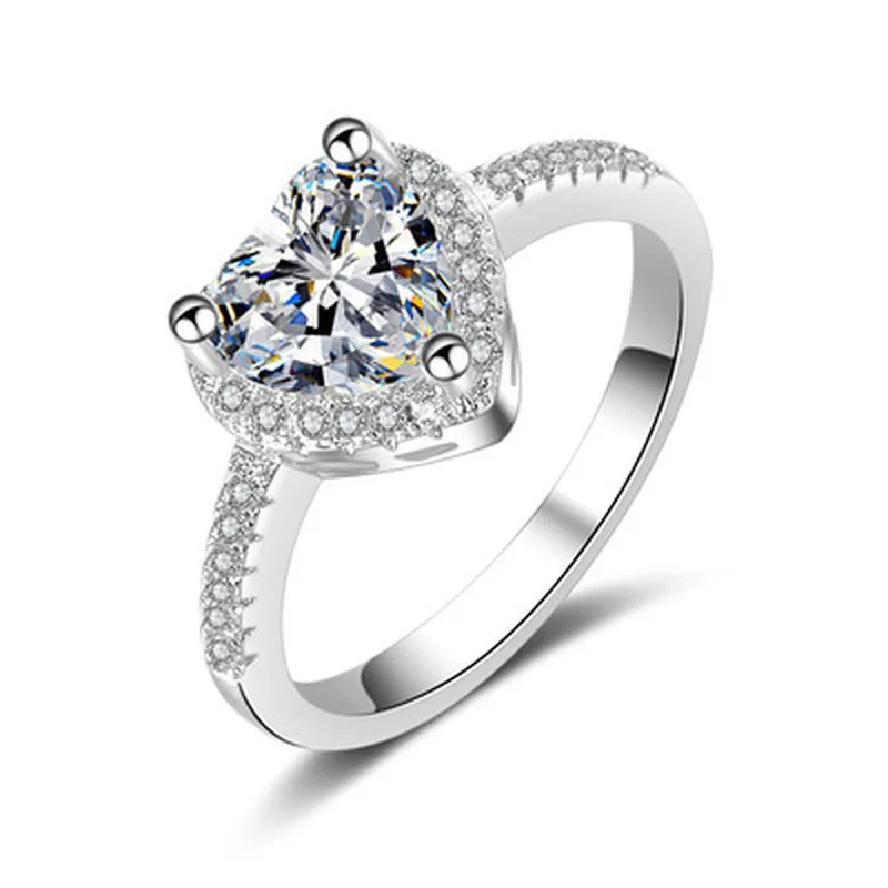 

AMORUI Romantic Heart Shaped Crystal Women Ring Silver Color AAA Zircon Luxury Rings Brithday/Anniversary Gift Jewelry