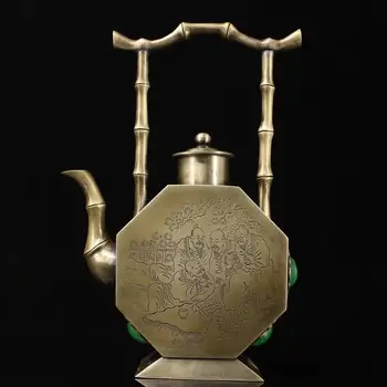 

wedding decoration The royal palace of the collection uses pure hand-made carved inlaid gemstone copper jug teapot