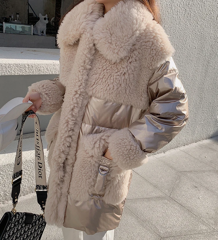 Зимняя Женская Стеганая Меховая куртка, женская теплая парка цвета шампанского, золотого, глянцевого белого утиного пуха, женские корейские пальто, куртки