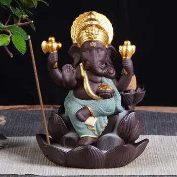 

Ceramic Ganesha Buddha Backflow Incense Burner Handmade Figurine Elephant God Statue Home Incense Holder