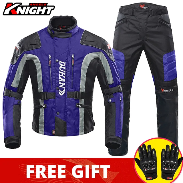 DUHAN Motorcycle Jacket Pants Suit Waterproof Racing Jacket Protective Motocross Lining Four Seasons Motorcycle Jacket Men S-3XL D-023 Purple Suit