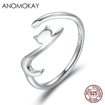 

Anomokay 100% 925 Sterling Silver Sticky Cat with Long Tail Finger Ring for Women Adjustable Engagement 925 Silver Ring Jewelry