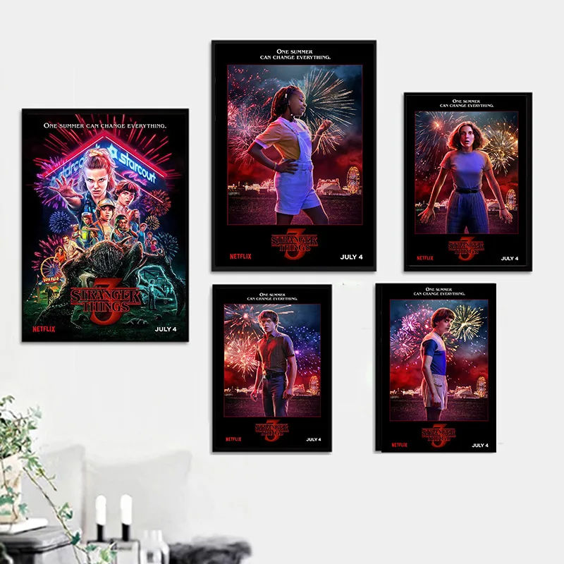 

2019 New Stranger Things Season 3 Posters TV Movie Silk Cloth Prints Painting Art For Living Room Wall Bedroom Decors