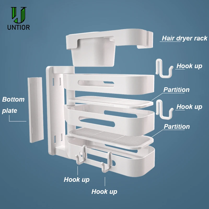 UNTIOR пластиковая угловая полка для душа Ванная комната Шампунь Фен держатель настенный 180 градусов вращение кухонный стеллаж для хранения