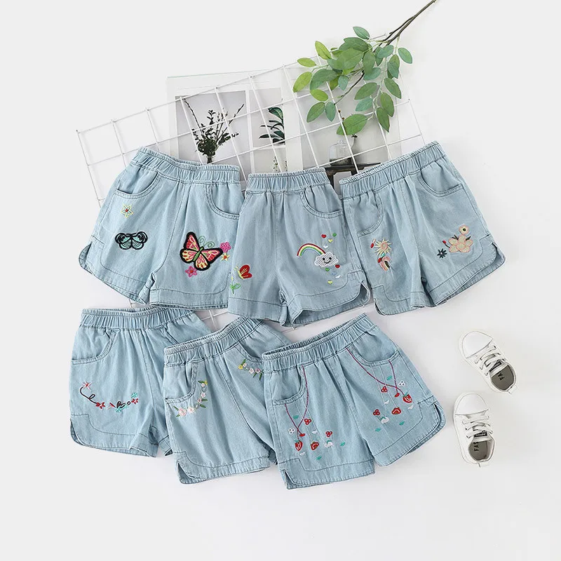Children Embroidery Flower Cotton Pocket Denim Shorts 2 3 4 6 8 10 12Years For Small Baby Kids Girls Summer kids shorts