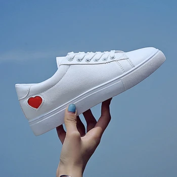

Spring Women White Sneakers Platform Ulzzang Fashion Lace Up Flats Woman Walking Comfortable Casual Shoes Vulcanized Shoes 2020