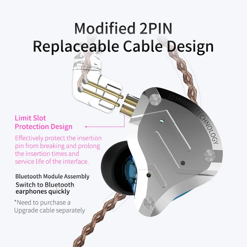 KZ ZS10 Pro 4BA+1DD Hybrid 10 Units HIFI Bass Earbuds In Ear Monitor Earphones