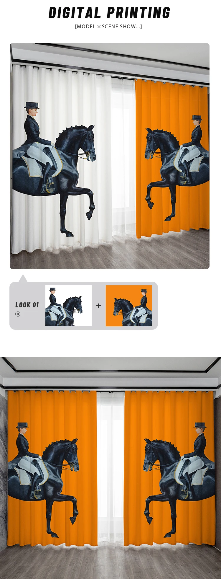 Eco-Friendly Shading Luxury Popular Orange Horse Modern Style Printed Curtains For The Living Room Bedroom Restaurant Decoration