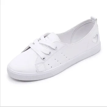 

2020 Autumn Woman Shoes Fashion New PU Leather Shoes Schoolgirl Breathable Cartoon Flats Casual Shoes White Sneakers