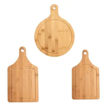 

OOTDTY Wooden Chopping Board Fruit Pizza Bread Plate with Handle Durable Hangable Cutting Board Kitchen Accessories
