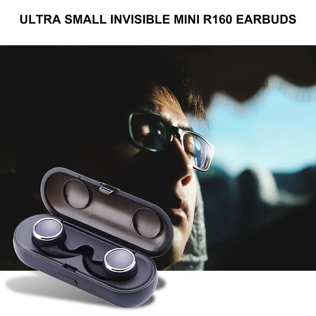 Handsfree Sports R160 TWS Bluetooth V4.1 настоящие беспроводные стерео наушники мини невидимый микрофон 300 мАч зарядная коробка