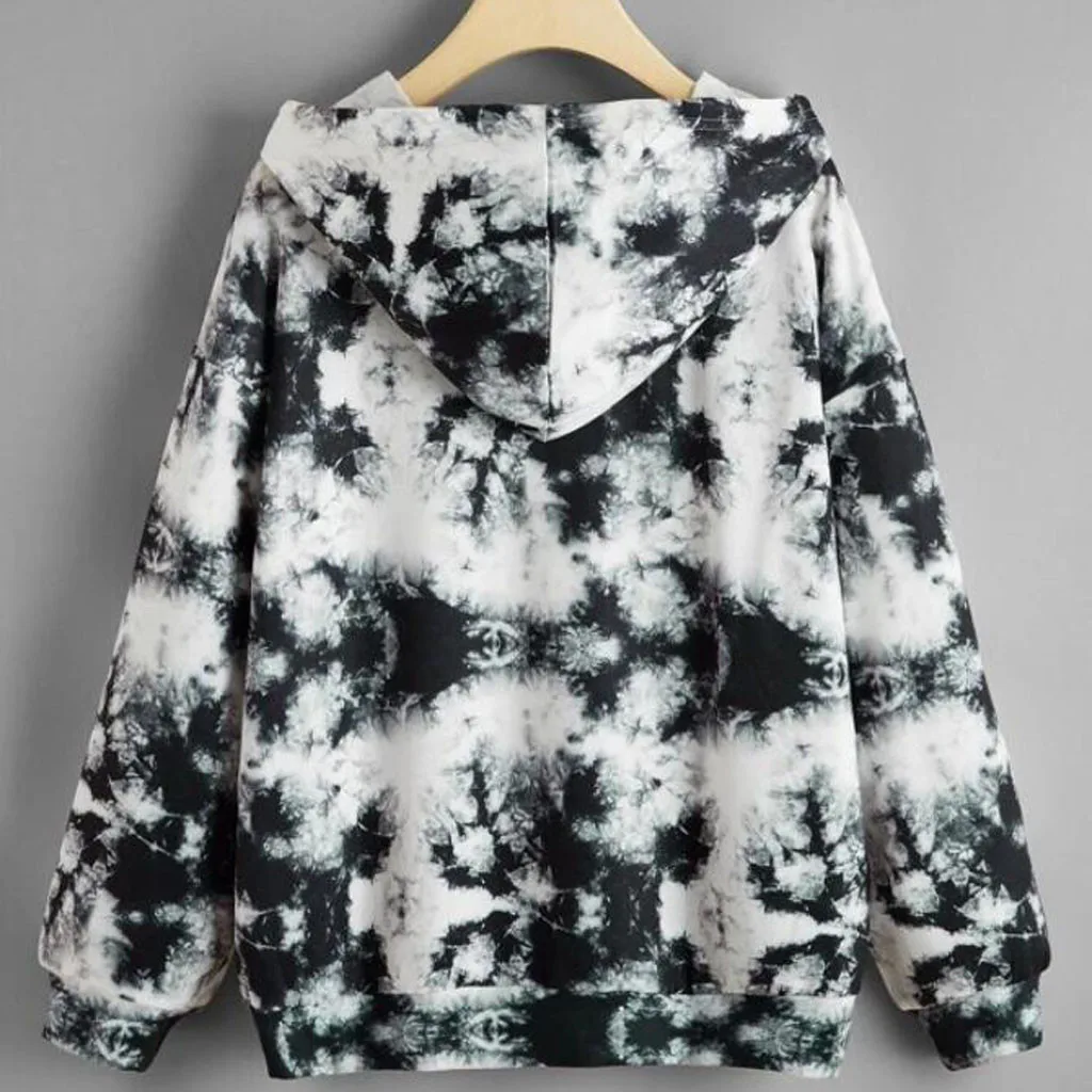 Harajuku Tie Dye Print Hoodie Sweatshirt Women Casual Loose Oversized Hoodie Long Sleeve Ladies Sweatshirts Pullovers Tops