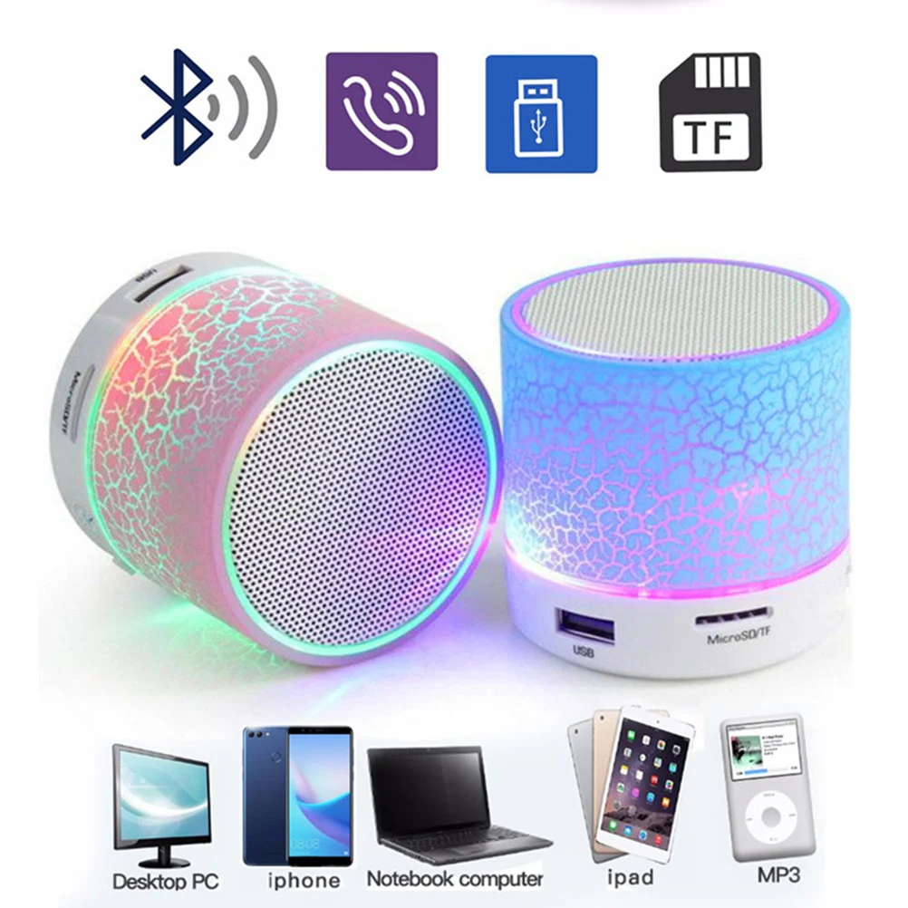 Мини Bluetooth Беспроводная колонка динамик с трещинами LED USB TF карта портативный