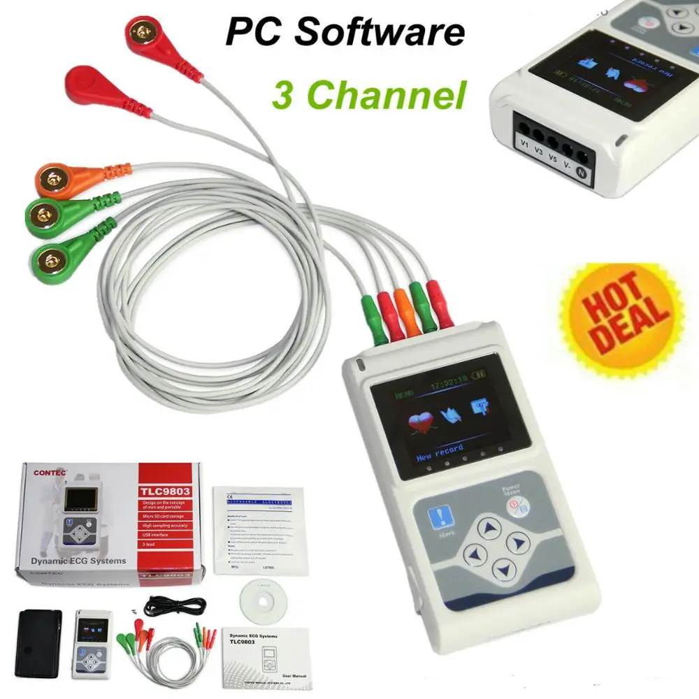 

24 Hour 3 Channel ECG Holter EKG Recorder Analyzer 12 Leads ECG Monitor Software TLC9803/5007