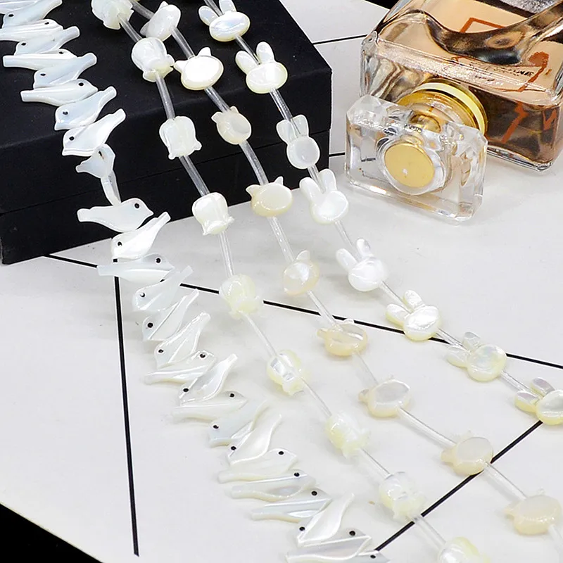 Белый натуральный перламутр ракушки бусины ручной работы птица кошка кролик