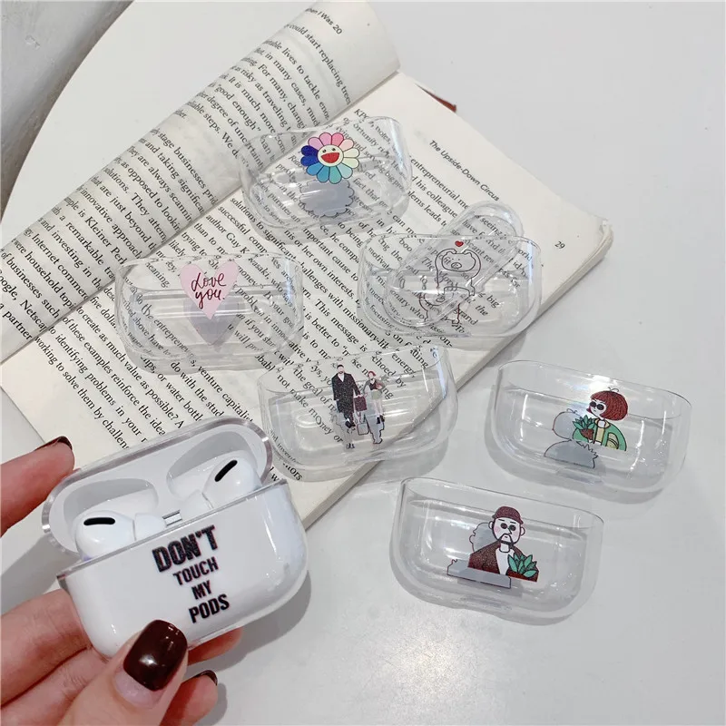 Чехол для Airpods Pro с милым мультяшным цветочным рисунком прозрачный жесткий