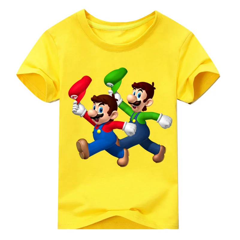 Детская летняя футболка для бега с изображением супер Марио Луиджи топы для мальчиков и девочек, хлопковая футболка детские футболки с короткими рукавами