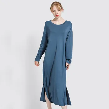 

Spring Autumn Long Sleeve Nightdress Female Long Nightgown Modal Sleepwear Nightwear Casual Loose Home Dress Solid Home Clothes