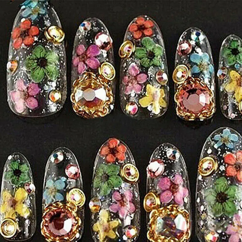 1 Wheel Natural Dried Flowers Nail Art Decoration 3D Pressed Plum blossom Flower Slider Sticker Polish Manicure Nail Accessories