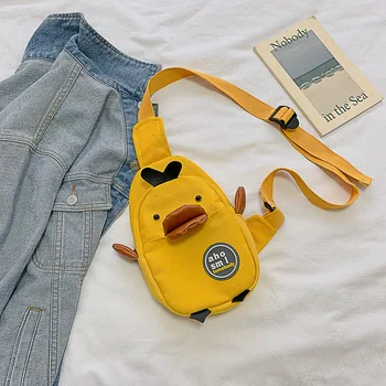 

Canvas small bag female duck wild shoulder chest bag 2020 new large-capacity student bag cartoon cute shoulder bag