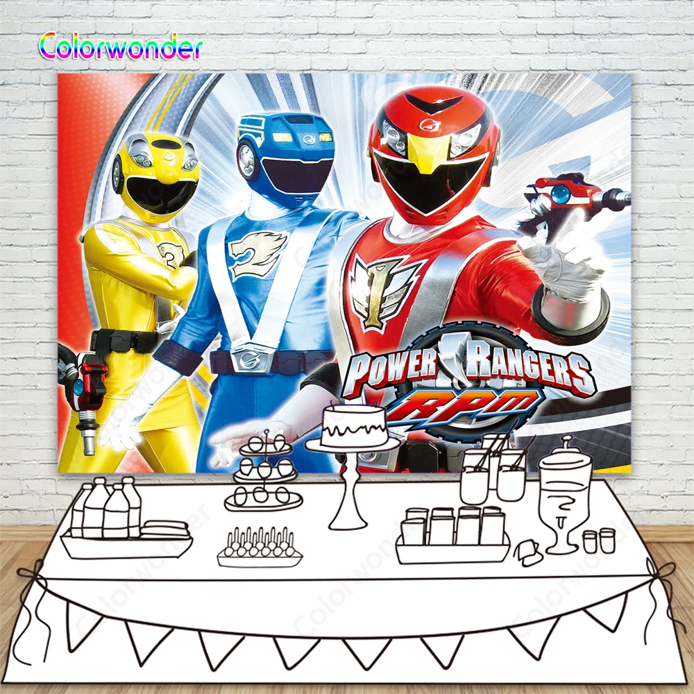 

Power Rangers Theme Party Background Red Blue Yellow Power Ranger Backdrop for Kids Boy Birthday Banner Photo Booth Background
