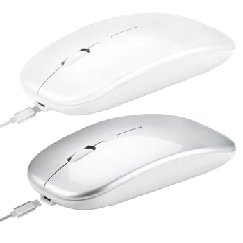 

2x Wireless Mouse Computer Bluetooth Mouse Silent PC Mouse Rechargeable Ergonomic Mouse 2.4Ghz USB Optical Mice for Laptop PC(Si
