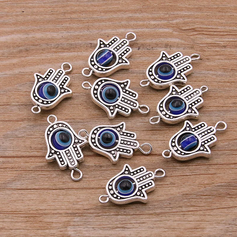 10PCS 13*22mm Fatima Hamsa Hand 10 Color Evil Eye Spacer Bead Connector For DIY Bracelets Necklace Jewelry Handmade Making