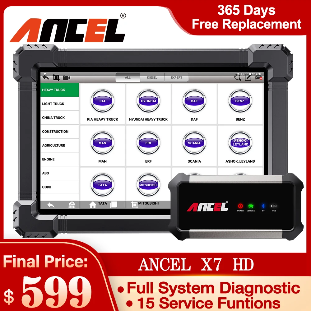 Диагностический инструмент для грузовиков ANCEL X7 HD профессиональная система