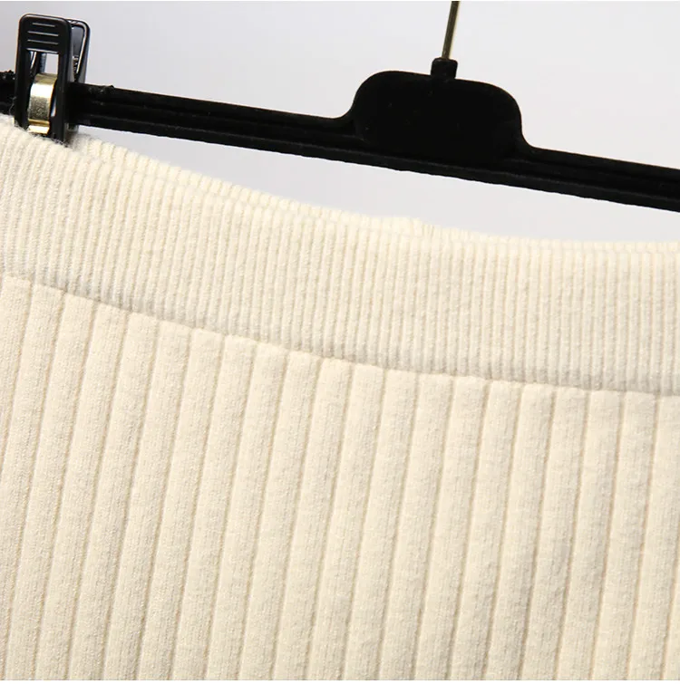 50-80CM elastic band ladies skirt autumn and winter warm knitted straight skirt ribbed split long skirt