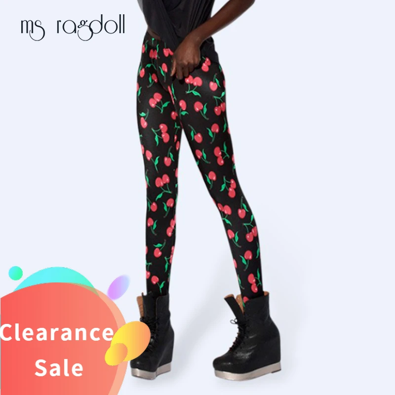 

Cherry Print Sexy Fitness High Waist Elastic Push Up Workout Black Leggings Trousers Women Plus Size Leggins Mujer Skinny Pants