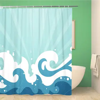 

Bathroom Shower Curtain Blue Wave of Abstract Summer Yellow Water Ocean Splash 66x72 inches Waterproof Bath Curtain Set with