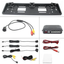 View Backup License plate frame visible reversing camera + parking sensor Parking Reversing Radar HD Rear Camera parking video rear camera in license plate to connect dvd monitor for car 1 hd camera 2 sensor embeded frame european license