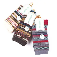 3 пары, женские этнические волнистые полосы, плотные теплые носки, зимние винтажные Чулочные изделия K4UB