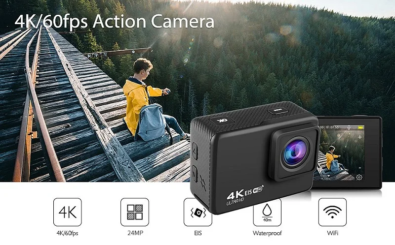 Action Camera EIS Anti-shake Ultra HD 4K / 60fps WiFi 2.0" 170D Underwater Waterproof Cam Helmet 4X Zoom Sports Recorder action camera hd