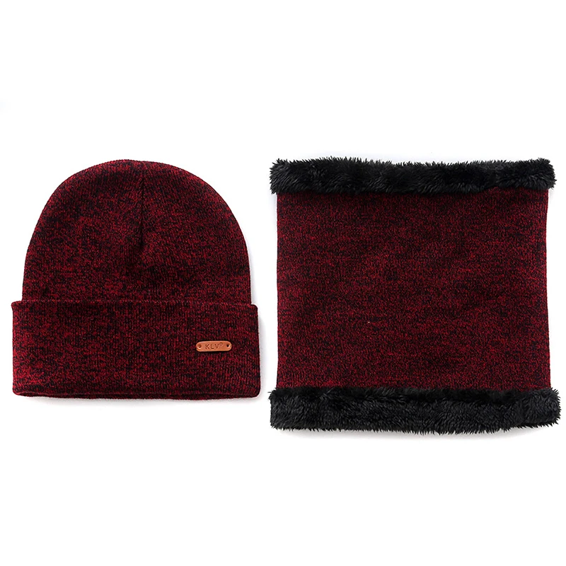 DeRuiLaDy Для женщин шеи теплые, вязаные модные шляпа Sscarf набор Толстая теплая удобная обувь в стиле с геометрическим принтом шапочки зимние Для женщин - Цвет: Красный