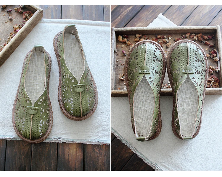 HUIFENGAZURRCS-Literature and Art Retro Hollow out Round Head Thick Bottom Shoes,Cotton and Hemp Comfortable Casual Shoes