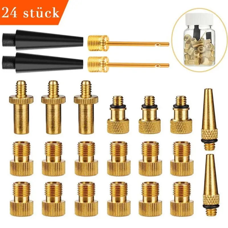 

24 Pcs/set Bicycle Valve Adapter Basketball Football Inflatable Needle Nozzle Converter Tools Set for SV / AV / DV Bike