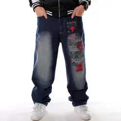 Хип хоп Свободные вышивка мужские мешковатые расклешенные цветные джинсы для мужчин модные уличные танцы плюс размер бегунов большие и