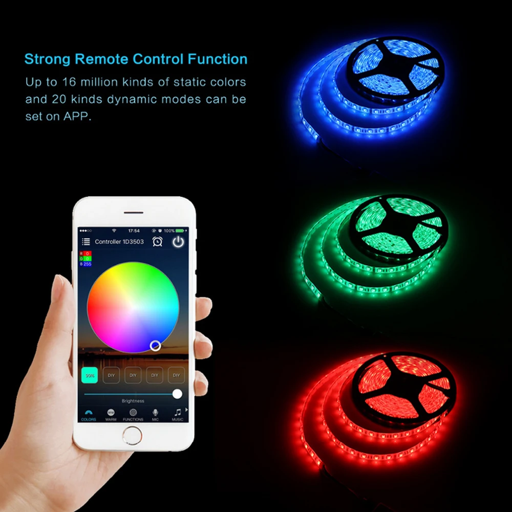 DIDIHOU 5 м/10 м/15 м/20 м США/ЕС/Великобритания/AU Plug 12 В 5050RGB Гибкая полоса света приложение беспроводные 24 контроллеры, кнопки