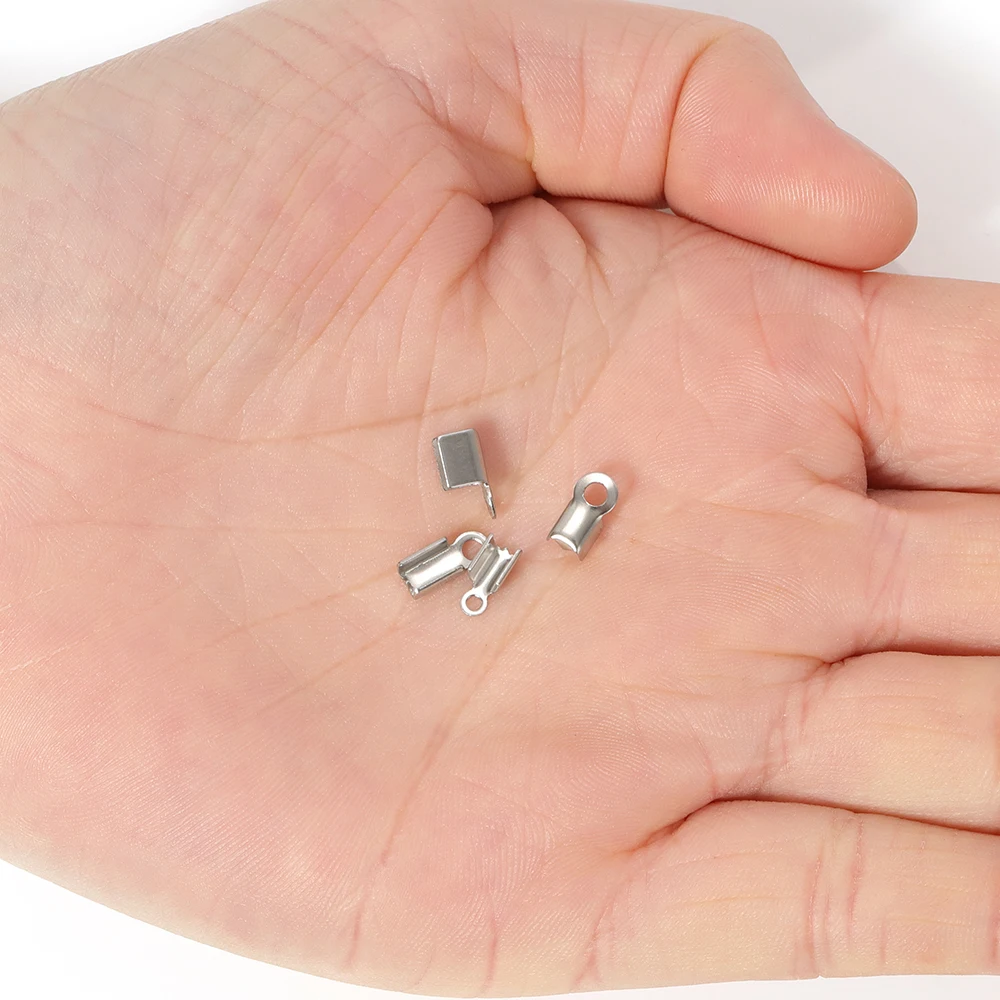100pcs Stainless Steel Rope Clip 2.5/3mm Cord Fastener Crimping End Caps Clasps Connectors for DIY Jewelry Making DIY Findings