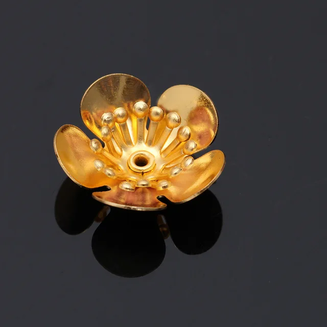 10pcs 16x6mm Copper Flowers Base Setting Filigree Wraps Connectors Charm Findings Accessories for Jewelry Making DIY Gold Color
