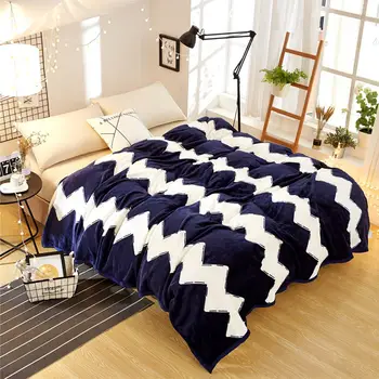 

Blue Wave Stripes Soft Print Double-side Blankets Throws Plaids Flannel Coral Fleece Microfiber Polyester Plaids Bedsheet