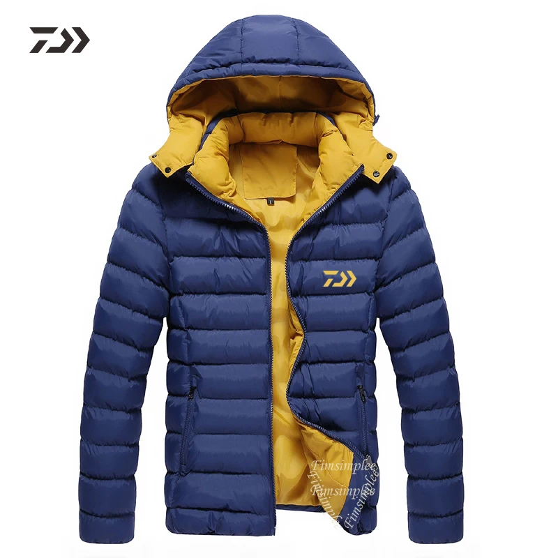 Dark blue Daiwa новая осенне-зимняя одежда для рыбалки, сохраняющая тепло, ветрозащитная мужская верхняя одежда с капюшоном, хлопковая одежда, костюм для горного туризма - Цвет: Dark blue
