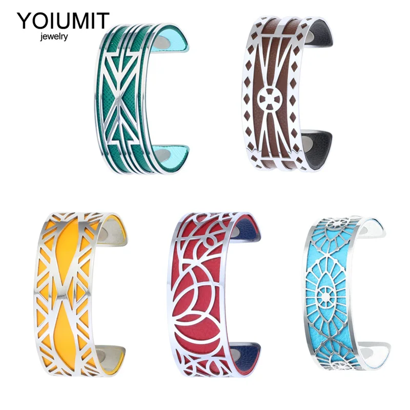 

Yoiumit 2020 New Stainless Steel Cuff Women Bracelets DIY Jewelry Interchangeable Leather Bracelet Christmas Gift Bijoux