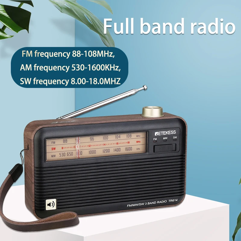 RSTEKESS TR614 Wood Grain Retro Older Radio 3 Band FM MW SW Support 3 5mm Headphone USB Charging Cable Retractable Antenna