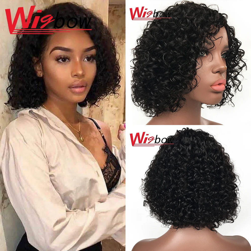 

Short Curly Bob Wig For Women Raw Indian Hair Wig Black Pixie Cut Bob Wig Curly Human Hair Wigs Full Machine Made Wigbow