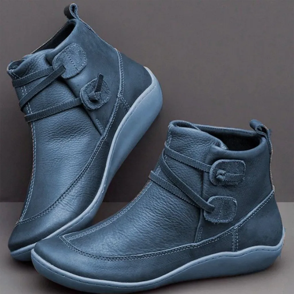 

Women's Casual Flat Leather Retro Soft Bottom Comfortable laced botas de mujer Side Zipper Round Toe Shoe boots mujer invierno 2