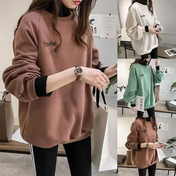 

Women Autumn Winter Thickened Sweatshirts Oversize Hoodie High Collar Long Sleeves Letters Embroidery False Two Pieces Tops