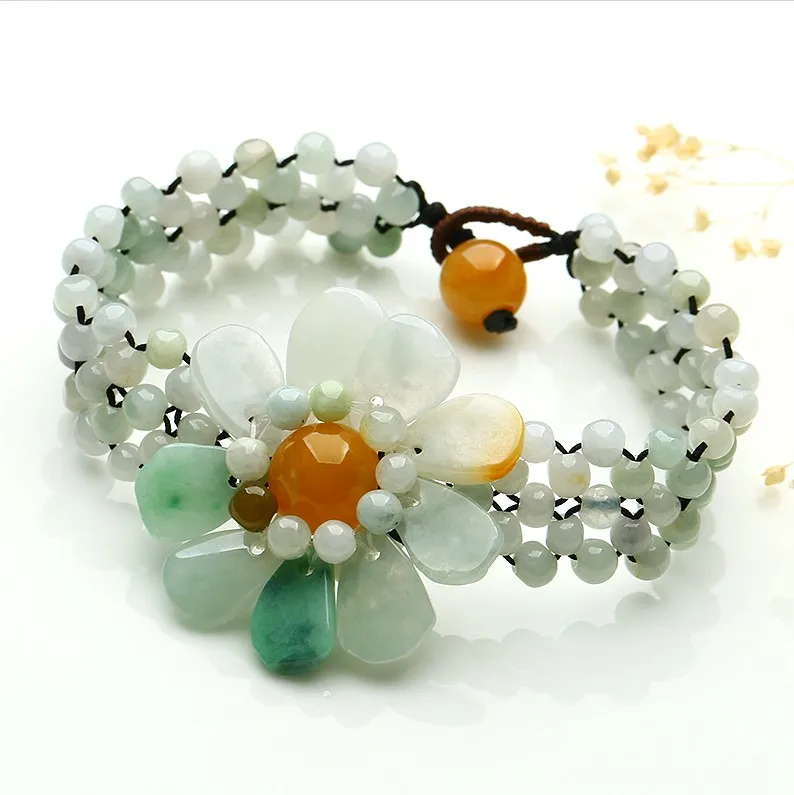 Myanmar A cargo hand-made beads woven jade beads sun flower bracelet original national style women's jade jewelry